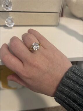 NWT Gold Plated Adjustable Statement Ring Large Emerald Cut CZ Infinity Band